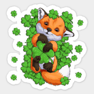 Red Fox Green Shamrocks Sticker