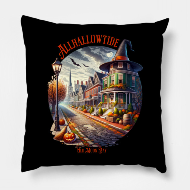 Allhallowtide Witchy Town Pillow by H. R. Sinclair