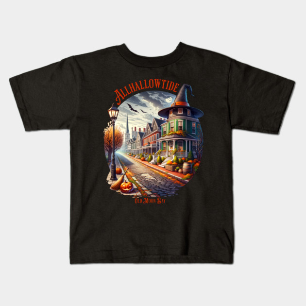 Allhallowtide Witchy Town Kids T-Shirt by H. R. Sinclair