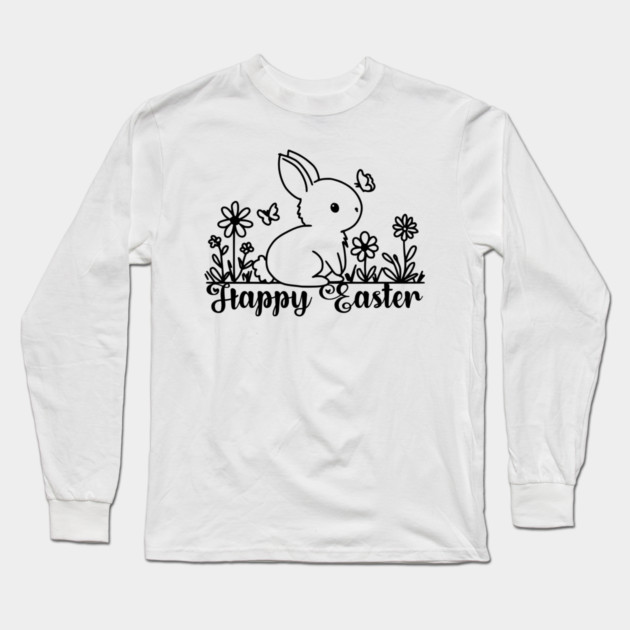 Easter Bunny Doodle Long Sleeve T-Shirt by H. R. Sinclair