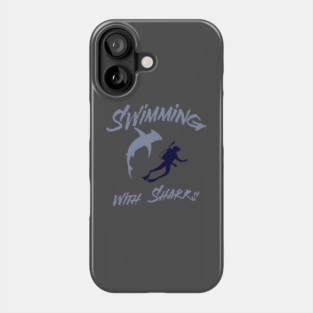 Swimming with Sharks – Scuba Diver and Shark Ocean Adventure Phone Case