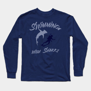 Swimming with Sharks – Scuba Diver and Shark Ocean Adventure Long Sleeve T-Shirt
