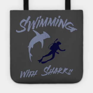 Swimming with Sharks – Scuba Diver and Shark Ocean Adventure Tote