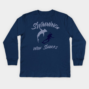 Swimming with Sharks – Scuba Diver and Shark Ocean Adventure Kids Long Sleeve T-Shirt
