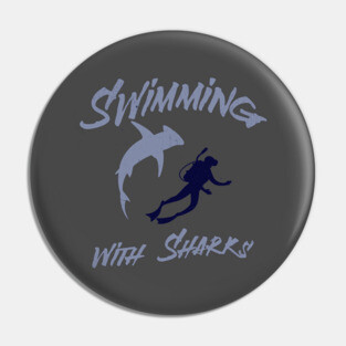 Swimming with Sharks – Scuba Diver and Shark Ocean Adventure Pin