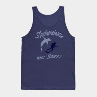 Swimming with Sharks – Scuba Diver and Shark Ocean Adventure Tank Top