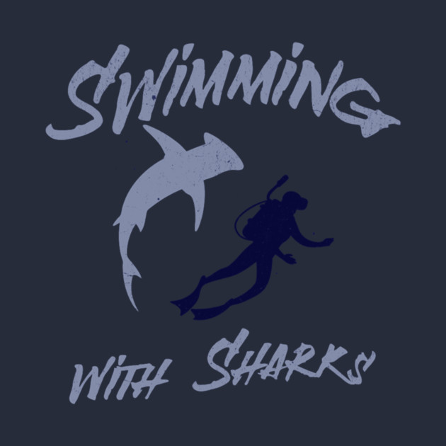 Swimming with Sharks – Scuba Diver and Shark Ocean Adventure by DonWillisJrArt