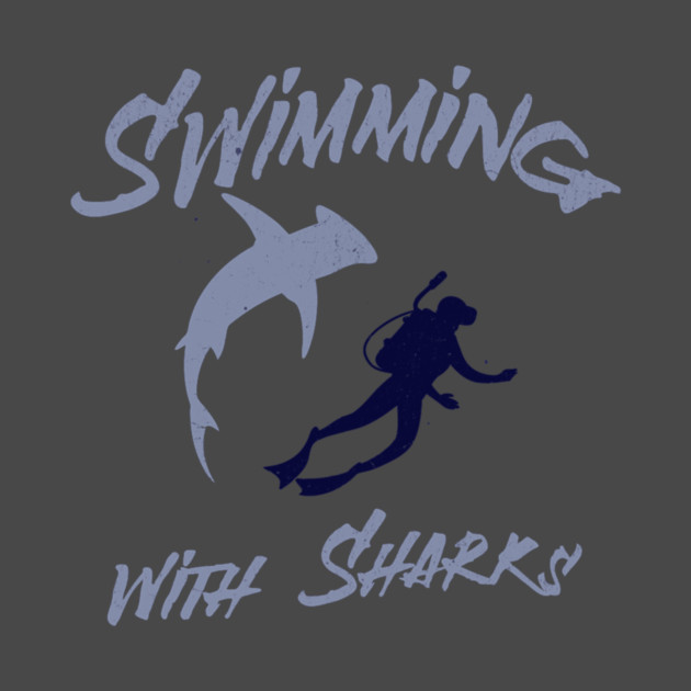 Swimming with Sharks – Scuba Diver and Shark Ocean Adventure by DonWillisJrArt