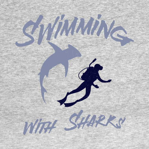 Swimming with Sharks – Scuba Diver and Shark Ocean Adventure by DonWillisJrArt