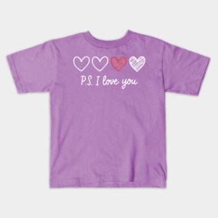 PS I Love You Day Valentine's Day Purple Heart Women Men Kid Kids T-Shirt