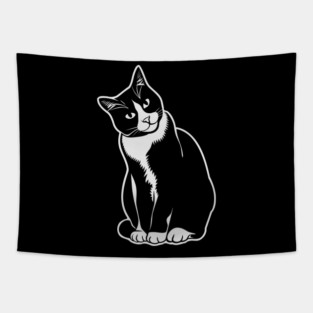 Tuxedo Cat Artwork Tapestry