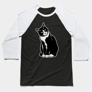 Tuxedo Cat Artwork Baseball T-Shirt