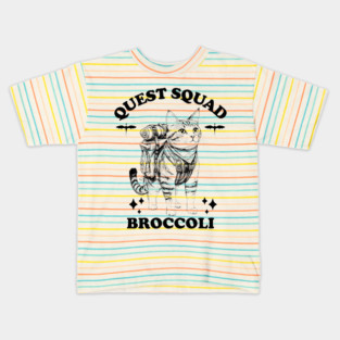 Quest Squad Broccoli Adventure Cat Fantasy Design Kids T-Shirt