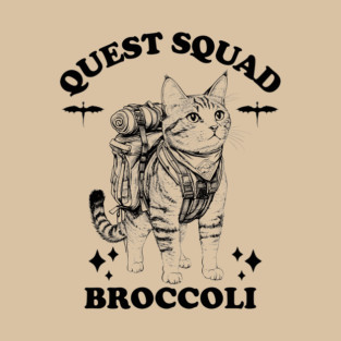 Quest Squad Broccoli Adventure Cat Fantasy Design T-Shirt