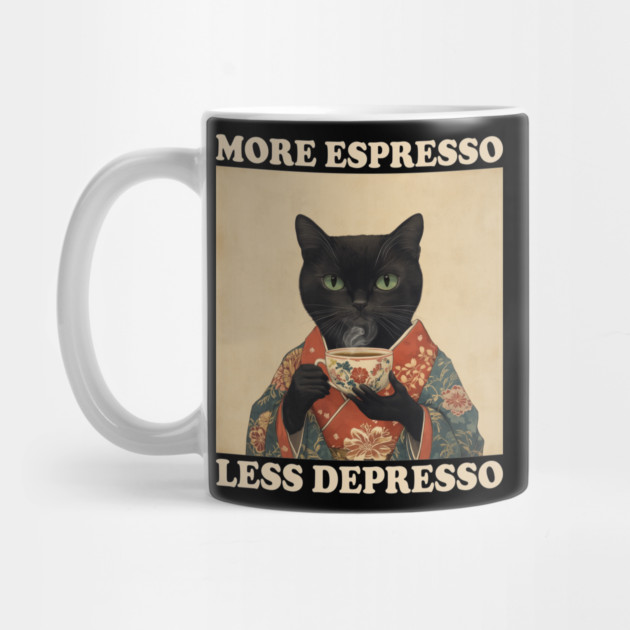 More Espresso Less Depresso kimono Black Cat Coffee Art by AZEERTEE