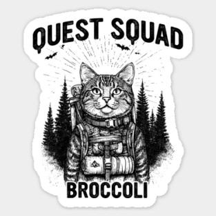 Quest Squad Broccoli Adventure Cat Fantasy Design Sticker