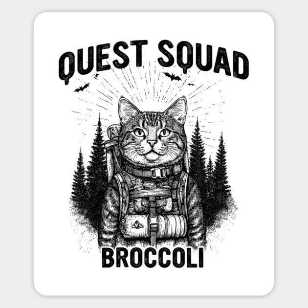 Quest Squad Broccoli Adventure Cat Fantasy Design Magnet by AZEERTEE