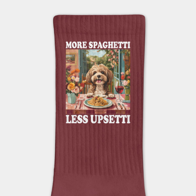 Funny "More Spaghetti, Less Upsetti" Cute Dog Dining Design by AZEERTEE