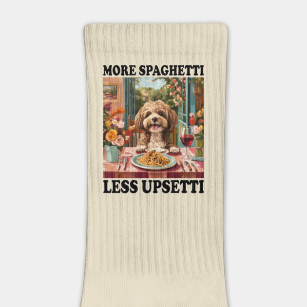 Funny "More Spaghetti, Less Upsetti" Cute Dog Dining Design by AZEERTEE