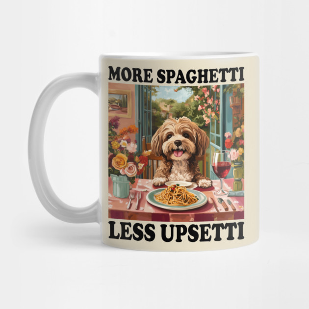 Funny "More Spaghetti, Less Upsetti" Cute Dog Dining Design by AZEERTEE
