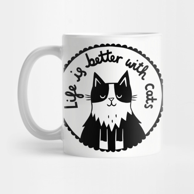 Life is Better With Cats- Tuxedo cat by Nat Ellis Illustration