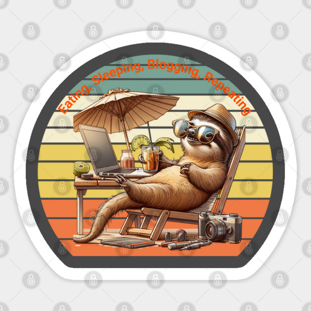 Eating, Sleep, Blogging, Repeat Cute Slot On Vacation Sticker by Pilotshark