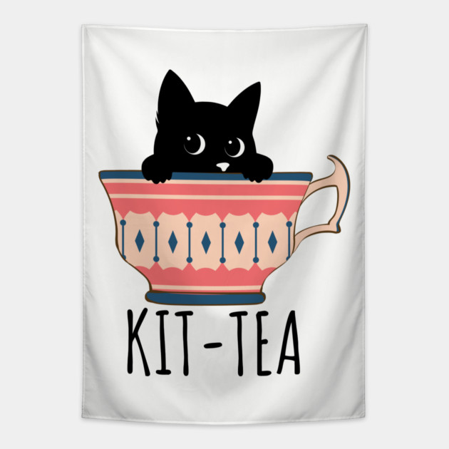 KIT-TEA Stealthy Sips Tapestry by Premachandra's Store