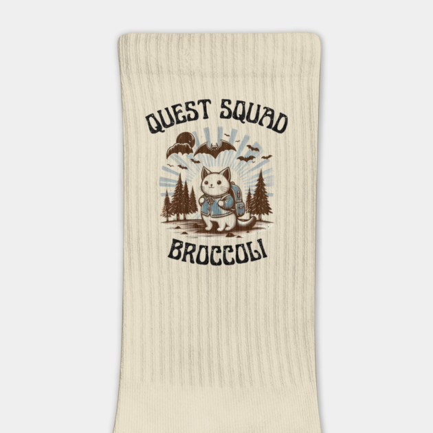 Quest Squad Broccoli Hiking Cat Vintage by Creatifly Graphic Tees