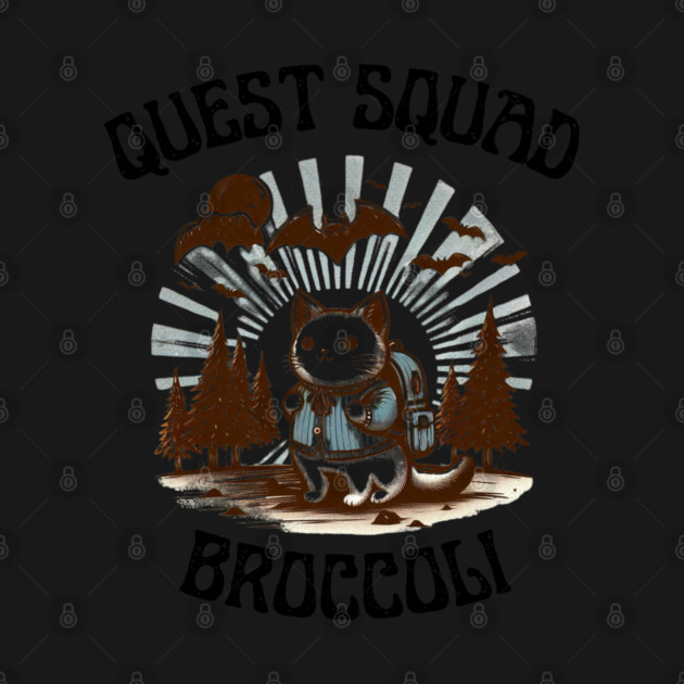 Quest Squad Broccoli Hiking Cat Vintage by Creatifly Graphic Tees