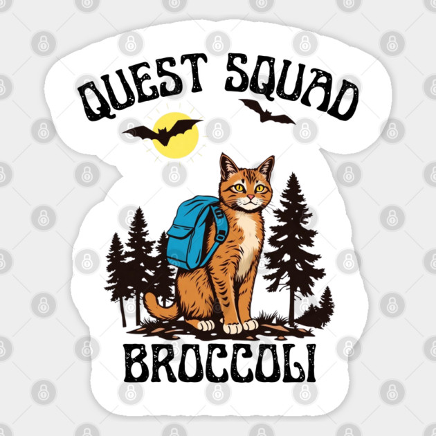Quest Squad Broccoli Adventure Cat Fantasy Sticker by Creatifly Graphic Tees