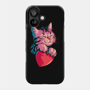 Cute Cat Hugging Valentine Heart Kitty Love Cat Phone Case