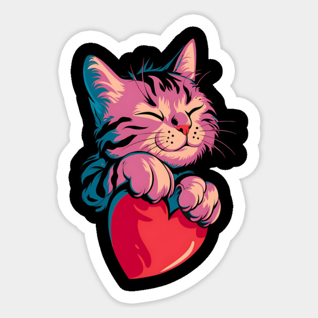 Cute Cat Hugging Valentine Heart Kitty Love Cat Sticker by ArtistTee ⭐⭐⭐⭐⭐
