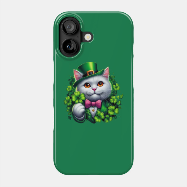 St. Patrick's Day Cat Irish Shamrock Cat Lucky Shamrock Cat Lover Patrick's Day Lucky Cat Phone Case by Creatifly Graphic Tees