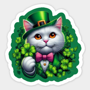 St. Patrick's Day Cat Irish Shamrock Cat Lucky Shamrock Cat Lover Patrick's Day Lucky Cat Sticker