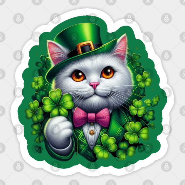 St. Patrick's Day Cat Irish Shamrock Cat Lucky Shamrock Cat Lover Patrick's Day Lucky Cat Sticker by Creatifly Graphic Tees