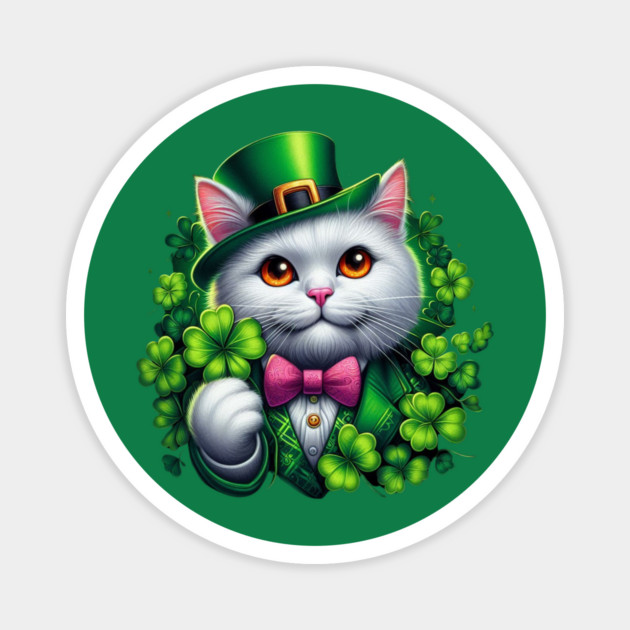 St. Patrick's Day Cat Irish Shamrock Cat Lucky Shamrock Cat Lover Patrick's Day Lucky Cat Magnet by Creatifly Graphic Tees