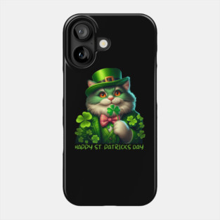 St. Patricks Day Irish Cat Holding A Shamrock Phone Case