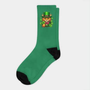 Lucky Orange Cat Holding A Shamrock Irish St. Patricks Day Socks