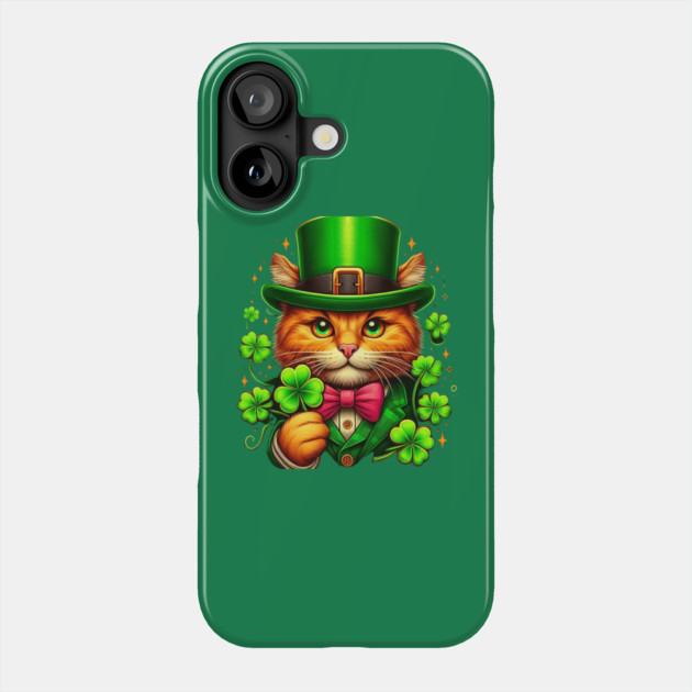Lucky Orange Cat Holding A Shamrock Irish St. Patricks Day Phone Case by Creatifly Graphic Tees