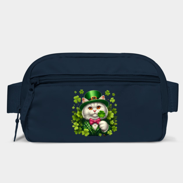 St. Patricks Day White Irish Cat Wearing A Leprechaun And Holding A Shamrock by Creatifly Graphic Tees