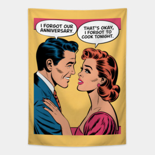 Funny Vintage Romantic Comic Tapestry