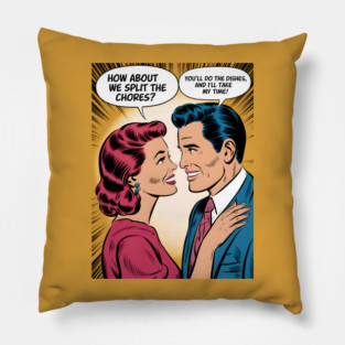 Household Chores Vintage Retro Comic Pillow