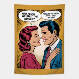 Household Chores Vintage Retro Comic Tapestry
