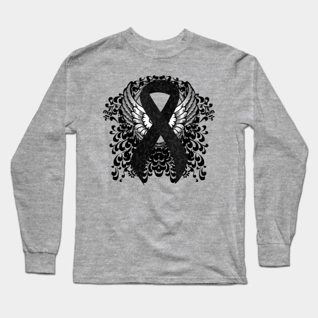 Black Ribbon with Wings Long Sleeve T-Shirt by HolidayBug