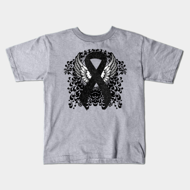 Black Ribbon with Wings Kids T-Shirt by HolidayBug