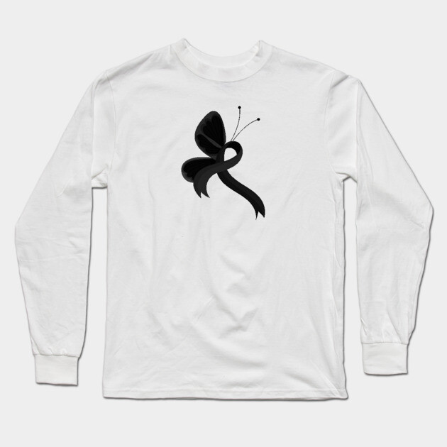 Black Awareness Ribbon Butterfly Long Sleeve T-Shirt by HolidayBug
