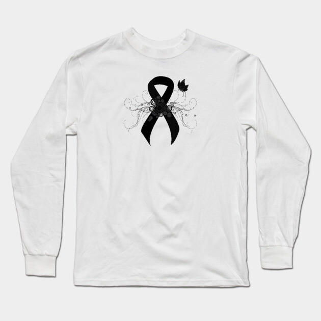 Black Ribbon with Butterfly Long Sleeve T-Shirt by HolidayBug