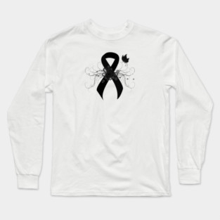Black Ribbon with Butterfly Long Sleeve T-Shirt