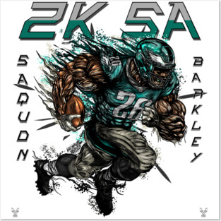 2K SA - Saquon Barkley 2000 Yards Philadelphia Eagles Illustration Posters and Art