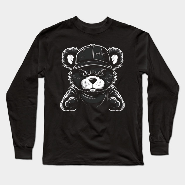 Angry Fuzzy Teddy Bear Long Sleeve T-Shirt by UrbanLifeApparel